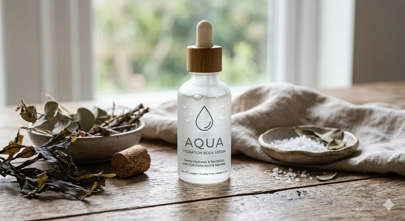 窓辺に置かれたAqua Hydration Body Serum